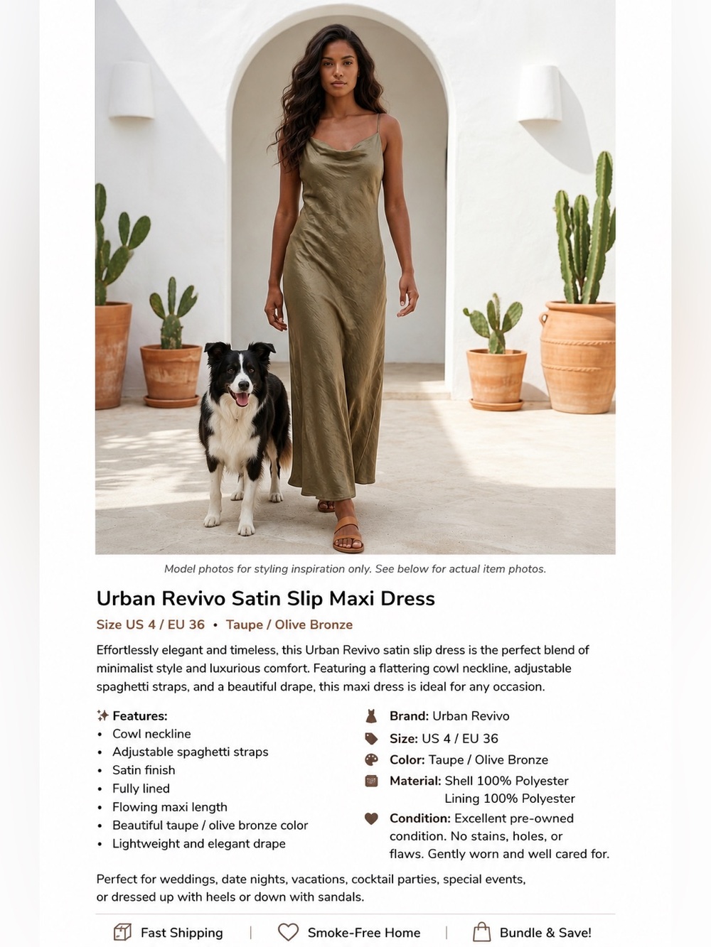 Urban Revivo Olive Satin Slip Maxi Dress with Cowl Neck